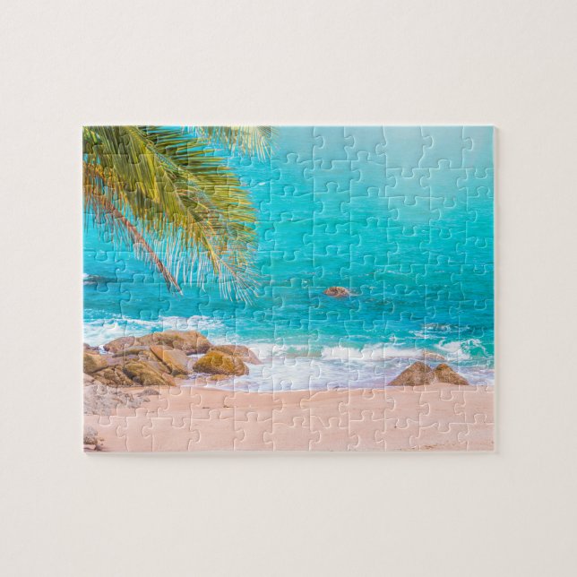 Paradise Beach Sunset with Palm Trees Jigsaw Puzzle (Horizontal)