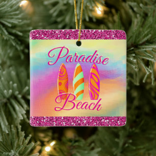 Paradise Beach Surfboards Ceramic Ornament