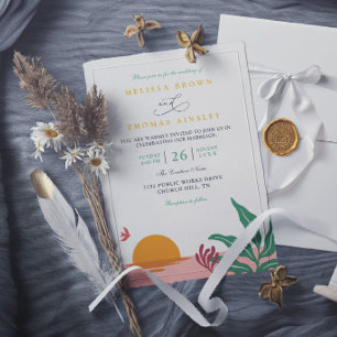 Paradise Beach Tropical Vintage Elegant Wedding Invitation