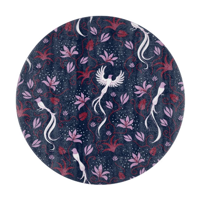 Paradise Birds: Blossoming Vintage Pattern. Cutting Board (Front)