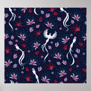 Paradise Birds: Blossoming Vintage Pattern. Poster