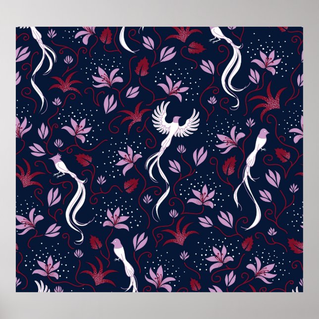 Paradise Birds: Blossoming Vintage Pattern. Poster (Front)