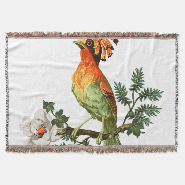 Paradise Birds: Exotic Floral Background Throw Blanket (Front)