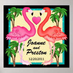 Paradise Flamingo Love Poster