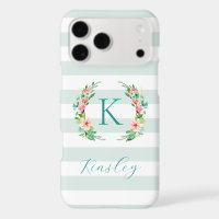 Paradise Floral and Mint Stripes Monogram