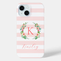 Paradise Floral and Pink Stripes Monogram