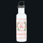 Paradise Floral and Stripes Monogram 710 Ml Water Bottle<br><div class="desc">This fun trendy design features a blush pink and white striped background with colourful floral wreath. Personalise the design with your name and monogram or other text. Use the design tools to choose any background colour, edit the text fonts and colours or upload your own photos to create a unique...</div>