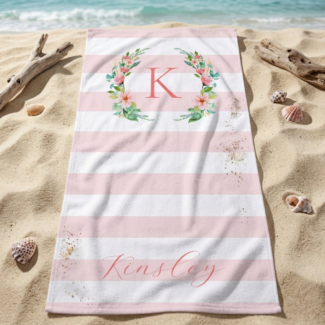 Paradise Floral and Stripes Monogram Beach Towel (Creator Uploaded)