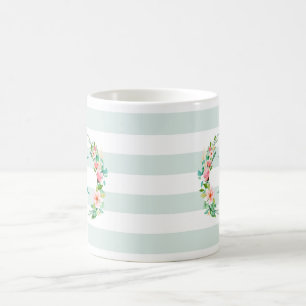Paradise Floral and Stripes Monogram Coffee Mug