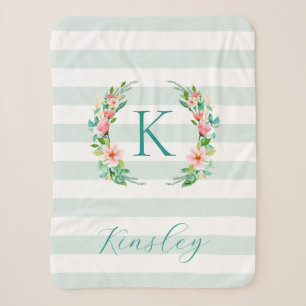 Paradise Floral and Stripes Monogram Sherpa Blanket