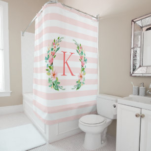 Paradise Floral and Stripes Monogram Shower Curtain