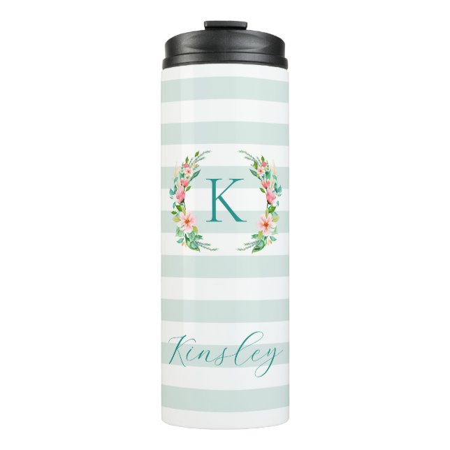 Paradise Floral and Stripes Monogram Thermal Tumbler (Front)