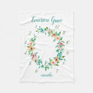 Paradise Floral Baby Girl Monthly Milestone Photo Fleece Blanket