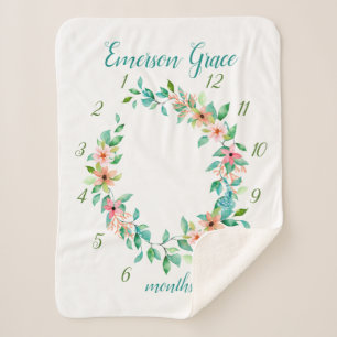 Paradise Floral Baby Girl Monthly Milestone Photo Sherpa Blanket