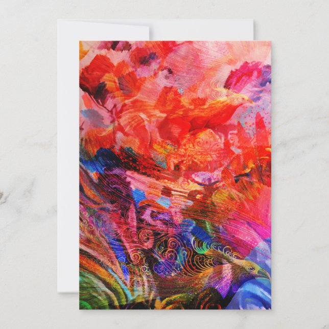 Paradise Floral Bird Phoenix Rising Flame Art Announcement (Front)