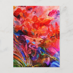Paradise Floral Bird Phoenix Rising Flame Art Holiday Postcard