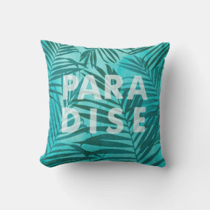 Paradise Hawaiian Palms Tropical in Teal Cushion