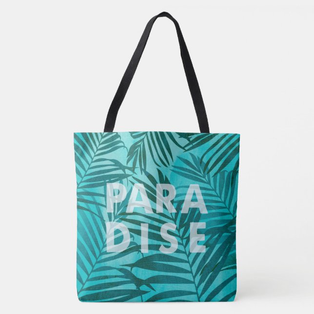 Paradise Hawaiian Palms Tropical in Teal Tote Bag (Front)