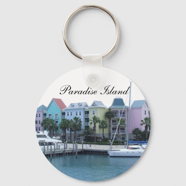 Paradise Island Bahamas Colourful Buildings Key Ring (Front)