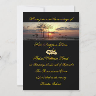 Paradise Island Sunset Wedding Rings Invitation