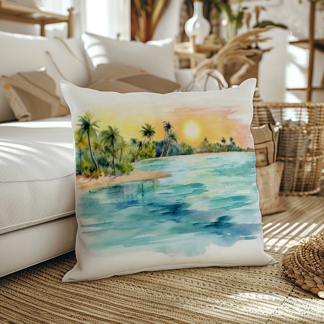 Paradise Island Tropical Beach Sunset & Palm Cushion (Creator Uploaded)