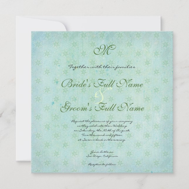 Paradise Love Birds Modern Floral Swirl Damask Invitation (Front)