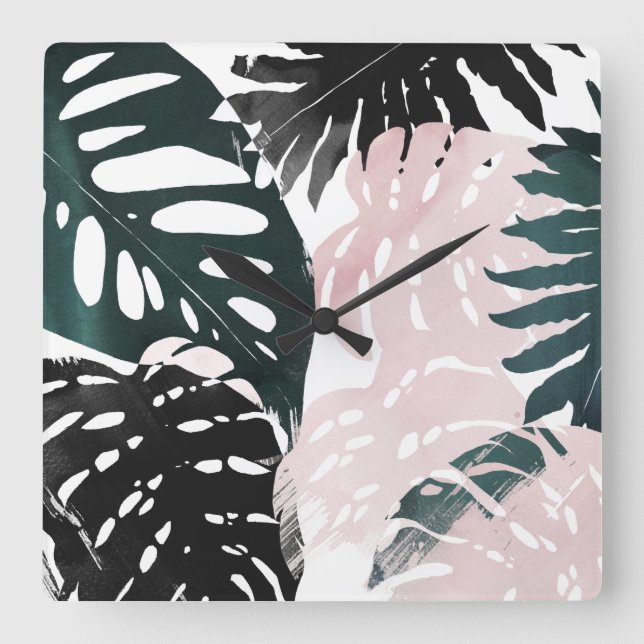 Paradise Palm Fronds Square Wall Clock (Front)