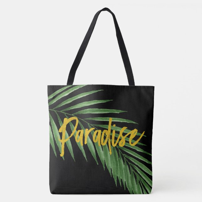 Paradise Palm Hawaiian Beach Bag Reversible- Black (Front)