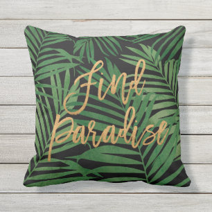 Paradise Palm Hawaiian Reversible- Black and Gold Cushion