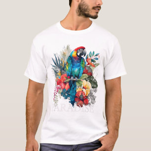 Paradise Parrot Tropical Bird Vacation Beach Flowe T-Shirt