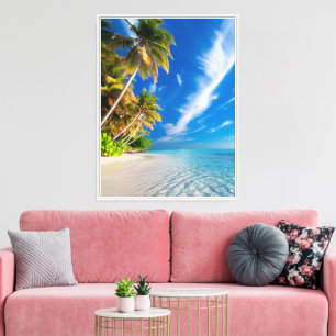 Paradise Shoreline:Tropical Palm Trees and Crystal Canvas Print