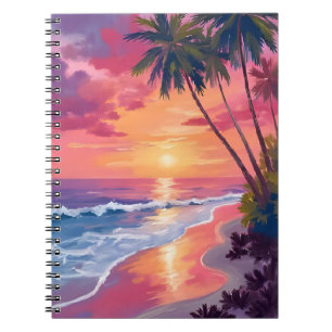 Paradise Sunset Pink Tropical Watercolor Beach Notebook