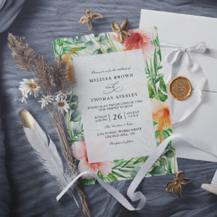 Paradise Tropical Hibiscus Floral QR Code Wedding Invitation