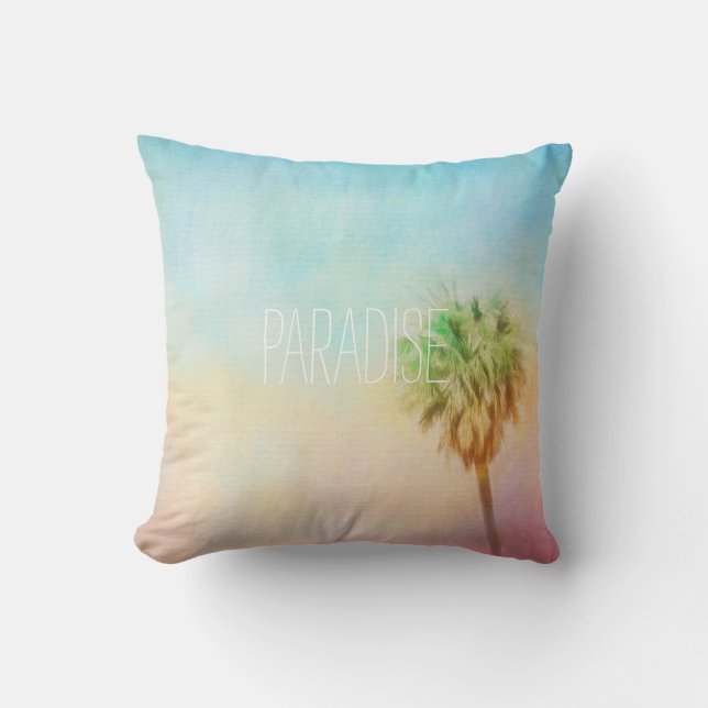 paradise tropical palm trees quote custom cushion (Front)