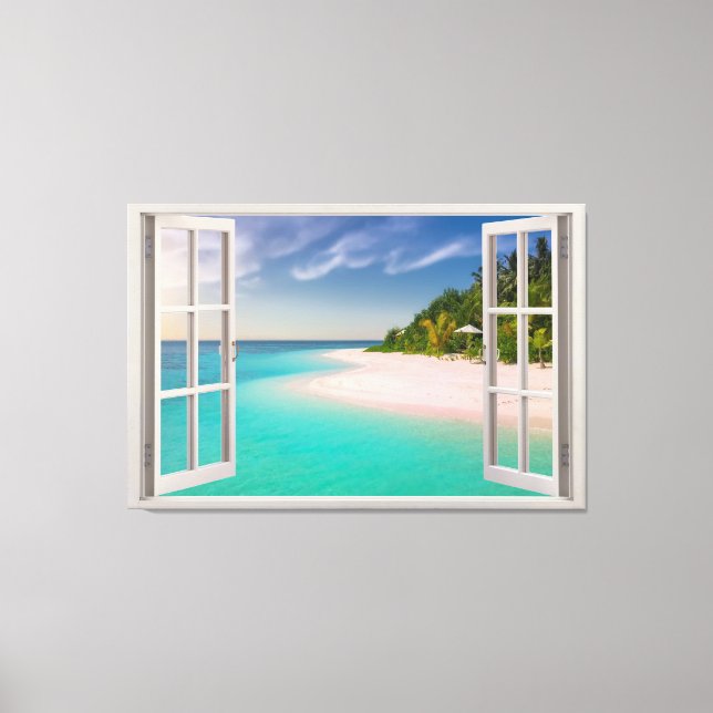 Paradisiac View Through The Window Illusion Canvas Print (Front)
