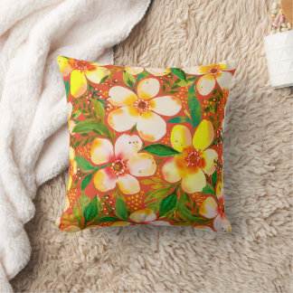 Paradiso Calido-Tangerine Tropical Floral Artistic Cushion