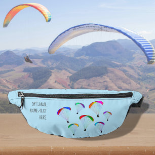 Paraglider themed motif on sky blue, optional name bum bags