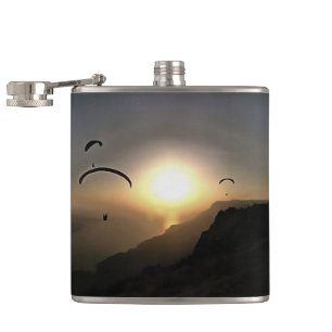 Paragliders Flying Wanderlust Extreme Sports Art Hip Flask