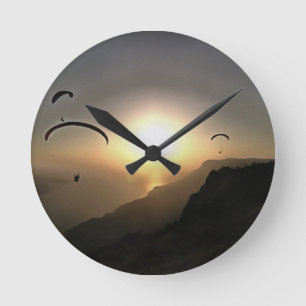 Paragliders Flying Wanderlust Extreme Sports Art Round Clock