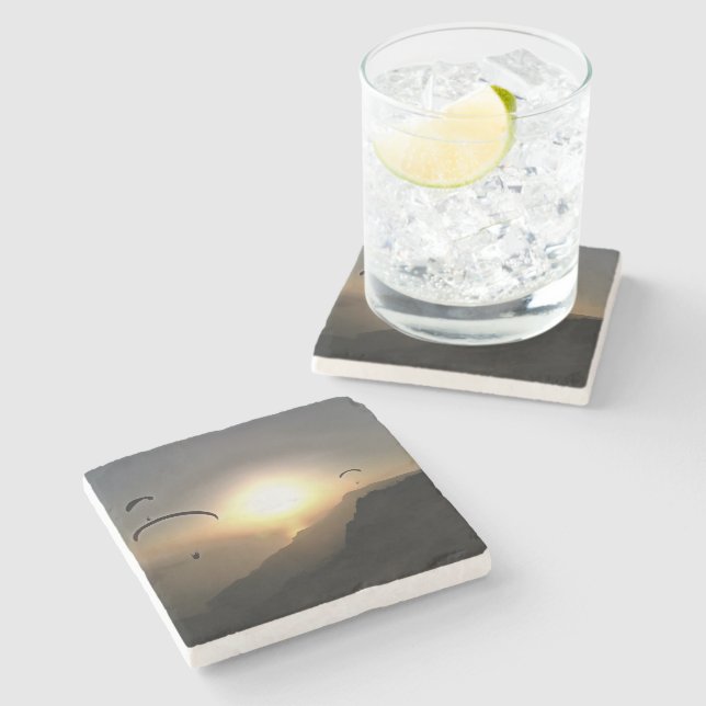 Paragliders Flying Wanderlust Extreme Sports Art Stone Coaster (Side)