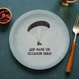 Paragliding Motif - metal stamp look - any text on Paper Plate
