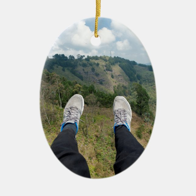 Paragliding over Medellin Ceramic Tree Decoration (Front)
