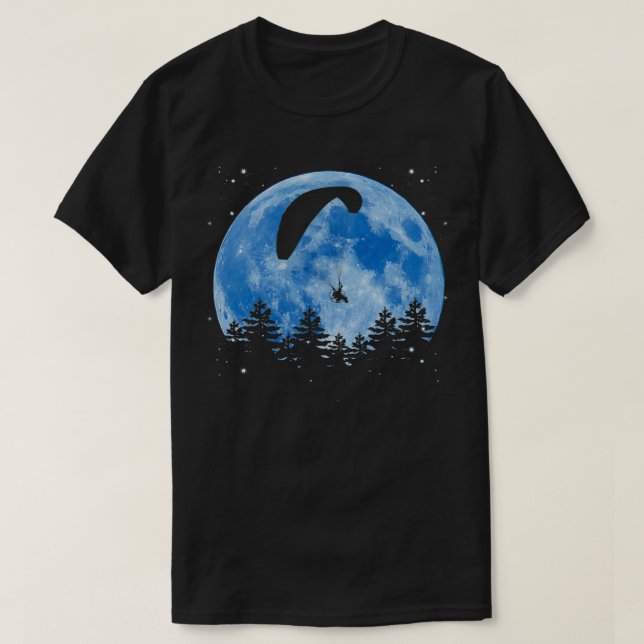 Paragliding Parachutist Flying Parachute Moon T-Shirt (Design Front)