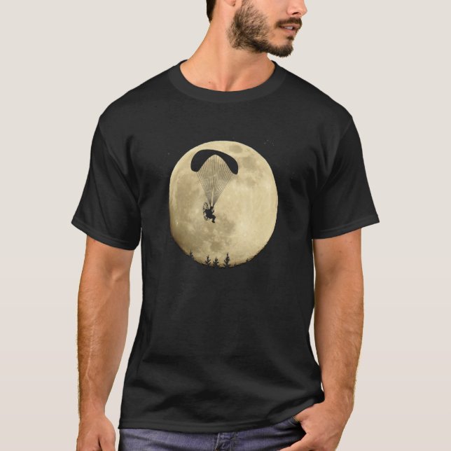 Paragliding Paramotor Powered under a full moon T-Shirt (Front)