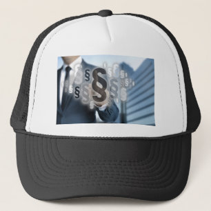 Paragraphs are selected by businessman trucker hat