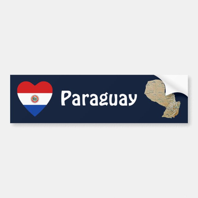 Paraguay Flag Heart + Map Bumper Sticker (Front)