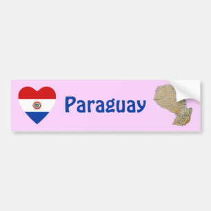 Paraguay Flag Heart + Map Bumper Sticker