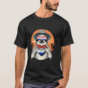 Paraguay Flag Sloth Heart Summer Sunset Paraguayan T-Shirt
