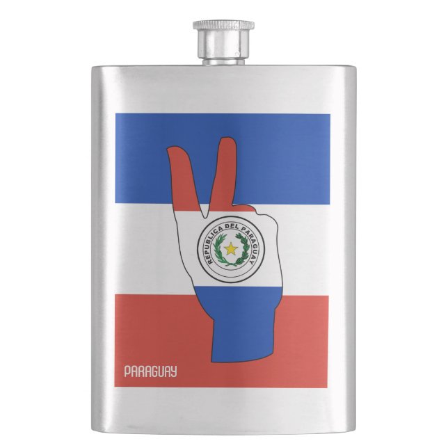 Paraguay Flag Victory Sign Patriotic Hip Flask (Front)