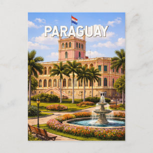 Paraguay Illustration Travel Art Vintage Postcard